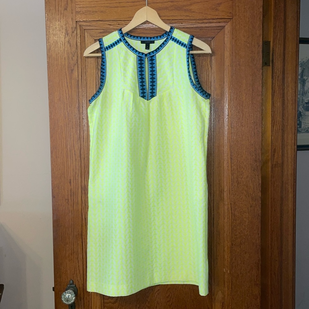 J.Crew Neon Yellow Embroidered ArrowPrint Shift Dress; Sz 6; a5361
